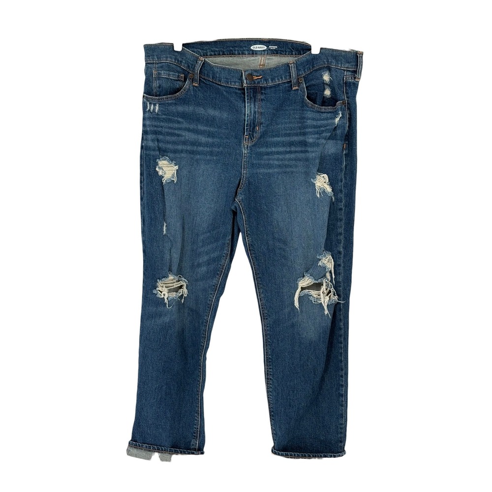 Old Navy Boyfriend Jeans Dark‎ Wash Distressed Mid Rise 14